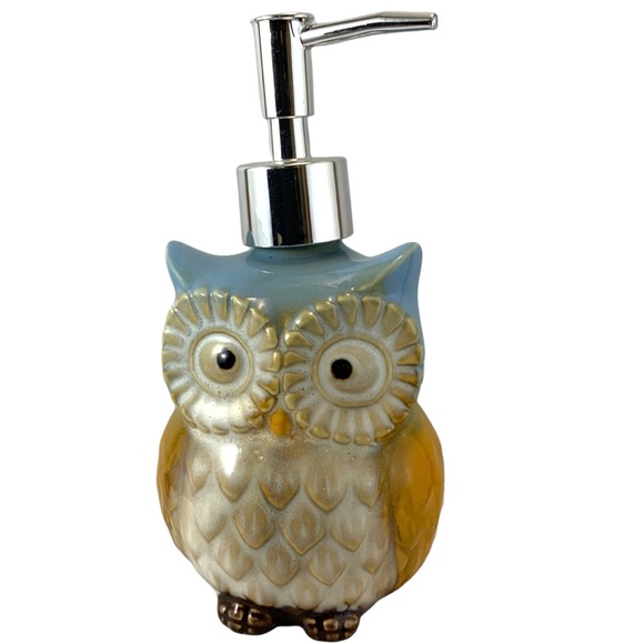 Owl Ceramic Kitchen 4 Piece Set Hand-Painted Functional Kitchen Art Blue Tan - Picture 4 of 9